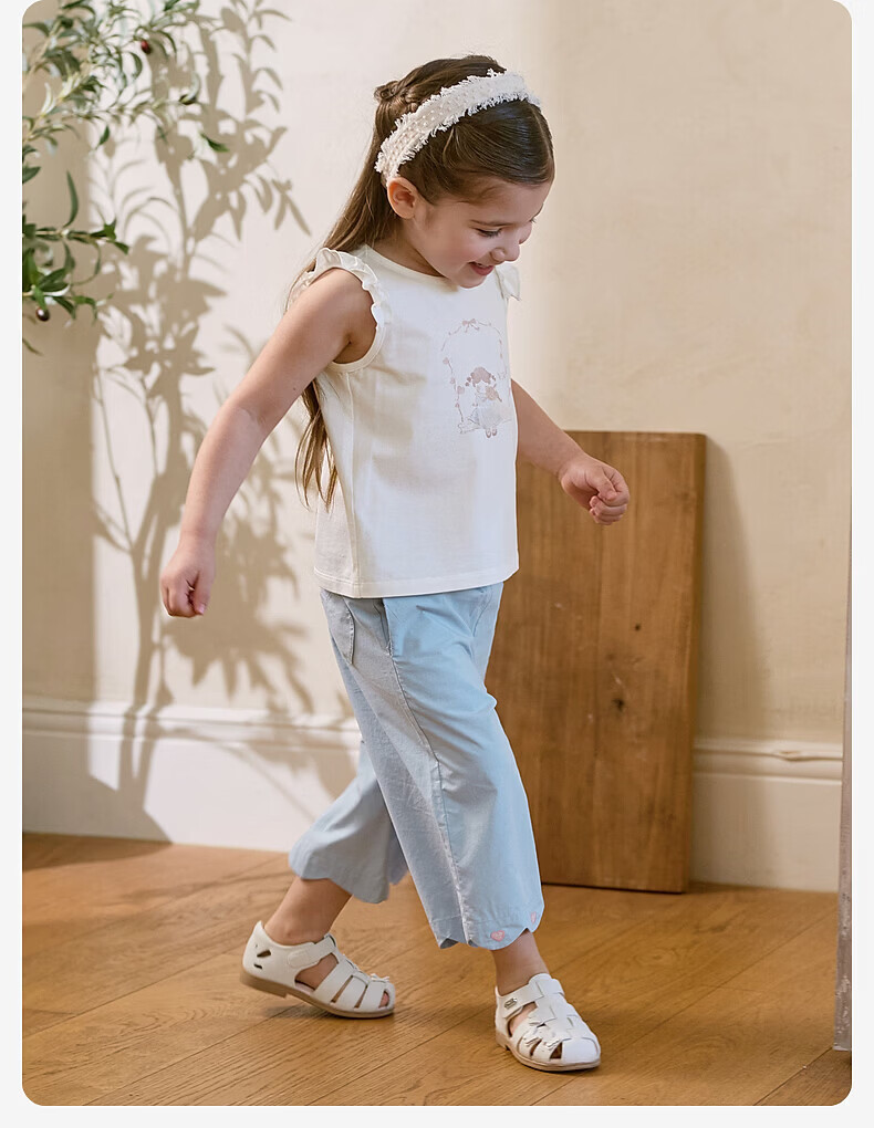 DAVE & BELLA Kids 3/4 Pants Set Girls Antibacterial T-Shirt and Pants Baby Class A Summer Outfit 14